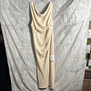 NWT ASOS linen blend dress size 2 Elegant Cream Evening Gown maxi length slit